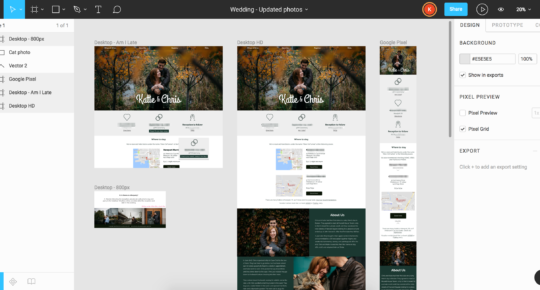 Screenshot of design file for wedding website