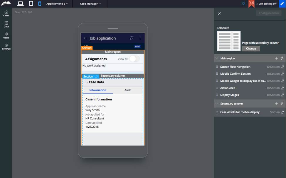 Configuring a design template inside Pega